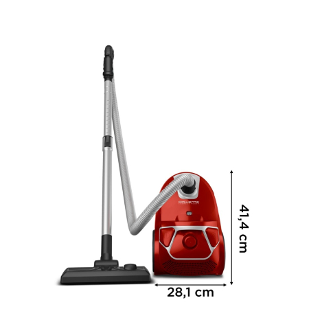Aspirator cu sac Rowenta Compact Power parquet RO3953EA, 900W, Clasa A, Tub telescopic din metal, Sac Hygiene+, Rosu [11]