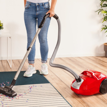 Aspirator cu sac Rowenta Compact Power parquet RO3953EA, 900W, Clasa A, Tub telescopic din metal, Sac Hygiene+, Rosu [3]