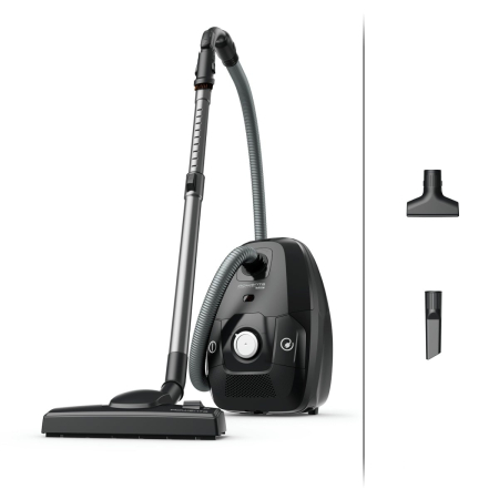 Bucatarie - Aspirator cu sac Rowenta Green Force Max Silence RO6136EA, 750 W, 70% plastic reciclat, 3 niveluri de filtrare, sac Hygiene+, Negru/argintiu 
