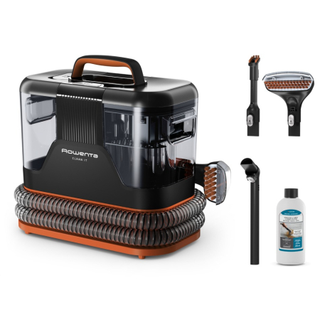 Bucatarie - Aspirator cu spalare Rowenta Clean IT IN5011F0, 400W, rezervor apa & detergent 1.8L, rezervor apa murdara 1.5L, functie autocuratare, accesoriu spatii inguste, detergent inclus, portocaliu & negru