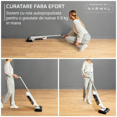 Aspirator cu spalare Rowenta X-Clean 10 GZ7540WO, 200W, 550 RPM, pana la 60 min autonomie, ecran LED, functie uscare & autocuratare, baza de incarcare, nivel scazut de zgomot, alb & argintiu [4]
