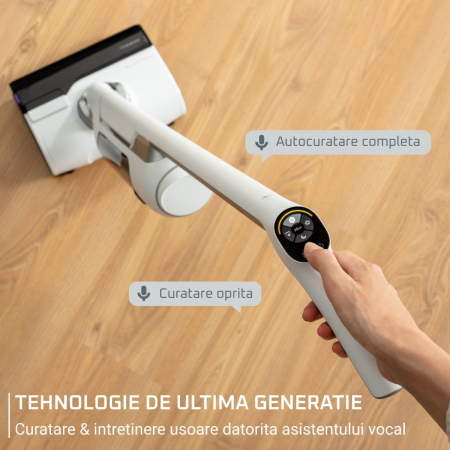 Aspirator cu spalare Rowenta X-Clean 10 GZ7540WO, 200W, 550 RPM, pana la 60 min autonomie, ecran LED, functie uscare & autocuratare, baza de incarcare, nivel scazut de zgomot, alb & argintiu [2]