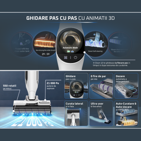 Aspirator cu spalare Rowenta X-Clean 12 GZ7267E0, 230 W, 550 RPM, 21.000 Pa, pana la 65 min autonomie, afisaj LED, aspirare umeda si uscata, functie a [9]