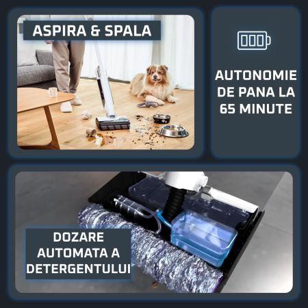 Aspirator cu spalare Rowenta X-Clean 12 GZ7267E0, 230 W, 550 RPM, 21.000 Pa, pana la 65 min autonomie, afisaj LED, aspirare umeda si uscata, functie a [15]