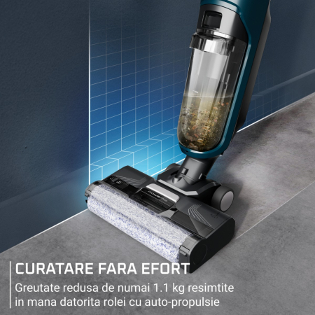 Aspirator cu spalare Rowenta X-Clean 2 GZ2251E0, 120W, 440 RPM, pana la 35 min autonomie, ecran LED, panou de control, verde & negru [3]