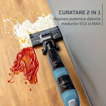 Aspirator cu spalare Rowenta X-Clean 2 GZ2271E0, 120W, 440 RPM, pana la 35 min autonomie, ecran LED, 2 role, panou de control, albastru & negru [3]