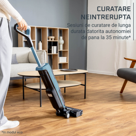 Aspirator cu spalare Rowenta X-Clean 2 GZ2271E0, 120W, 440 RPM, pana la 35 min autonomie, ecran LED, 2 role, panou de control, albastru & negru [2]