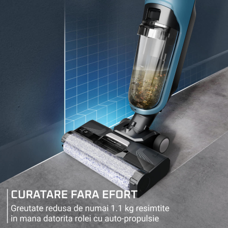 Aspirator cu spalare Rowenta X-Clean 2 GZ2271E0, 120W, 440 RPM, pana la 35 min autonomie, ecran LED, 2 role, panou de control, albastru & negru [1]