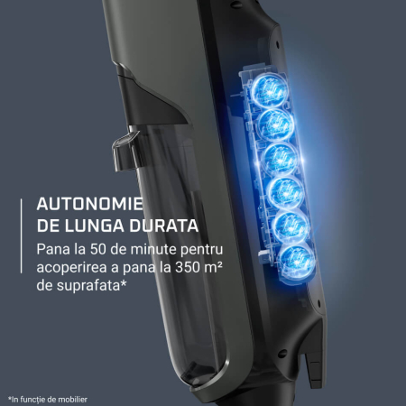 Aspirator cu spalare Rowenta X-Clean 4 GZ5037WO, 200W, 425 RPM, pana la 50 min autonomie, ecran LED, functie autocuratare, baza de incarcare, nivel scazut de zgomot, gri & negru [6]