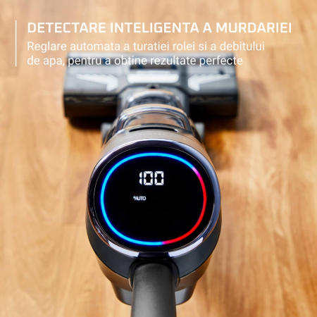 Aspirator cu spalare Rowenta X-Clean 4 GZ5037WO, 200W, 425 RPM, pana la 50 min autonomie, ecran LED, functie autocuratare, baza de incarcare, nivel scazut de zgomot, gri & negru [3]