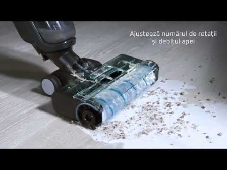 Aspirator cu spalare Rowenta X-Clean 4 GZ5037WO, 200W, 425 RPM, pana la 50 min autonomie, ecran LED, functie autocuratare, baza de incarcare, nivel scazut de zgomot, gri & negru [1]