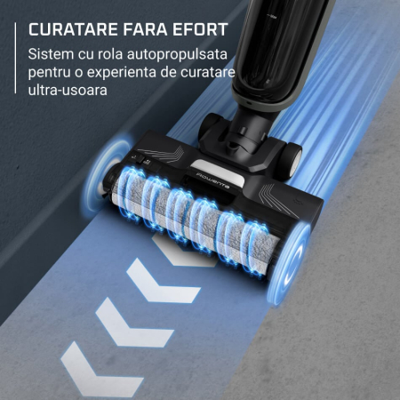Aspirator cu spalare Rowenta X-Clean 4 GZ5037WO, 200W, 425 RPM, pana la 50 min autonomie, ecran LED, functie autocuratare, baza de incarcare, nivel scazut de zgomot, gri & negru [5]
