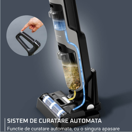 Aspirator cu spalare Rowenta X-Clean 4 GZ5037WO, 200W, 425 RPM, pana la 50 min autonomie, ecran LED, functie autocuratare, baza de incarcare, nivel scazut de zgomot, gri & negru [4]