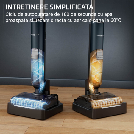 Aspirator cu spalare Rowenta X-Clean 7 GZ5735E0, 250 W, 530 RPM, pana la 50 min autonomie, ecran LED, functie uscare & autocuratare, baza de incarcare, verde & gri [4]