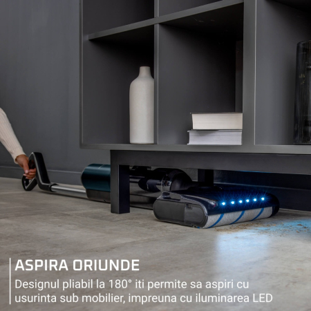 Aspirator cu spalare Rowenta X-Clean 7 GZ5735E0, 250 W, 530 RPM, pana la 50 min autonomie, ecran LED, functie uscare & autocuratare, baza de incarcare, verde & gri [1]