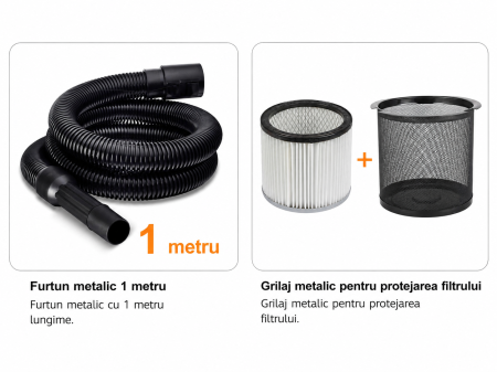 Aspirator de cenusa HAEGER FIREPLACE 18, 800 W,  Capacitate 18 L, Filtru HEPA ignifug, Duza din aluminiu 23 cm, Furtun metalic 1 m, Pentru Sobe, Cazane pe peleti sau lemne, Seminee, Negru [3]