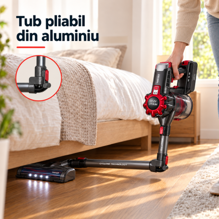 Pachet promo Aspirator fara fir HAEGER JUPITER II, Alimentare 22.2V, tub flexibil, autonomie pana la 40 min + Fier de calcat cu abur HAEGER VAPOUR PRO, Talpa ceramica, 2700W [4]