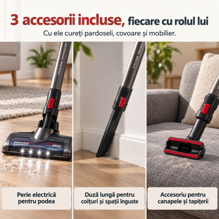 Pachet promo Aspirator fara fir HAEGER JUPITER II, Alimentare 22.2V, tub flexibil, autonomie pana la 40 min + Fier de calcat cu abur HAEGER VAPOUR PRO, Talpa ceramica, 2700W [5]