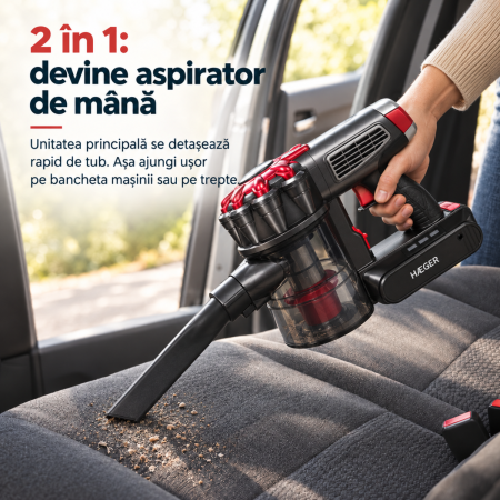 Pachet promo Aspirator fara fir HAEGER JUPITER II, Alimentare 22.2V, tub flexibil, autonomie pana la 40 min + Fier de calcat cu abur HAEGER VAPOUR PRO, Talpa ceramica, 2700W [2]