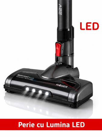 Aspirator fara fir HAEGER JUPITER II, Alimentare 22.2V, tub flexibil, autonomie pana la 40 min, Capacitate 600 ml, nivel zgomot redus, filtrare ciclonica, Perie electrica cu LED,  Negru [4]