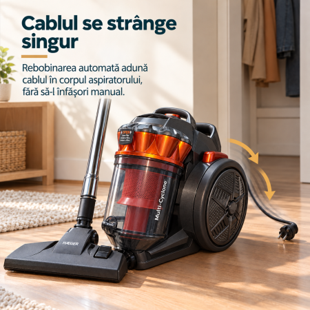 Pachet promo Aspirator fara sac HAEGER MAX CYCLON, Putere 700W, Capacitate 3L, Filtrare multiciclonica + Fier de calcat cu abur HAEGER DARK RIVER, Talpa din inox, Putere 2200W [5]