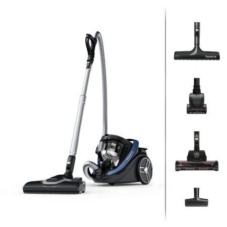 Bucatarie - Aspirator fara sac Silence Force Cyclonic Effitech® RO7971EA, 500 W, recipient pentru praf 2.5 L, 3 niveluri de filtrare, negru & albastru