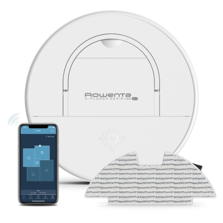 Bucatarie - Aspirator robot Rowenta X-Plorer S130 AI RR9067WH,  8 cm grosime, cartografiere permanenta, Tehnologia Smart Exploration, autonomie 120 min, Alb
