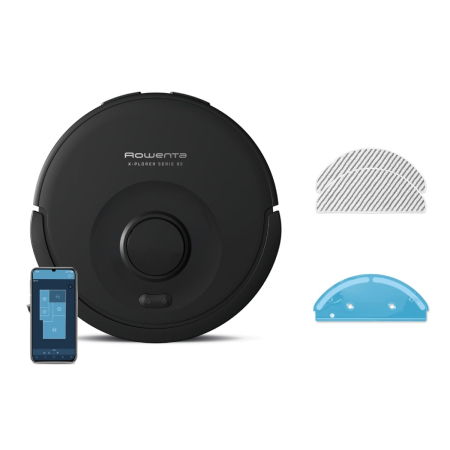 Bucatarie - Aspirator robot Rowenta X-Plorer Serie 85 RR87C5WH, aspira si spala, putere de aspirare 6000 Pa, autonomie 270 minute, 4 trepte de putere, statie de incarcare, sistem Smart Aqua Power, negru