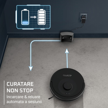 Aspirator robot Rowenta X-Plorer Serie 85 RR87C5WH, aspira si spala, putere de aspirare 6000 Pa, autonomie 270 minute, 4 trepte de putere, statie de incarcare, sistem Smart Aqua Power, negru [2]