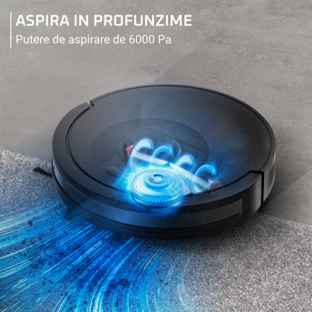 Aspirator robot Rowenta X-Plorer Serie 85+ RR87D5WH, aspira & spala, putere aspirare 6000 Pa, autonomie 270 minute, 4 trepte putere, statie de incarcare si golire praf, sistem Smart Aqua Power, negru [1]