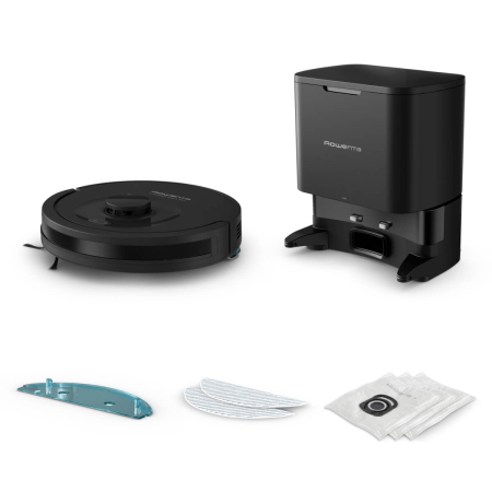 Aspirator robot Rowenta X-Plorer Serie 85+ RR87D5WH, aspira & spala, putere aspirare 6000 Pa, autonomie 270 minute, 4 trepte putere, statie de incarcare si golire praf, sistem Smart Aqua Power, negru [15]