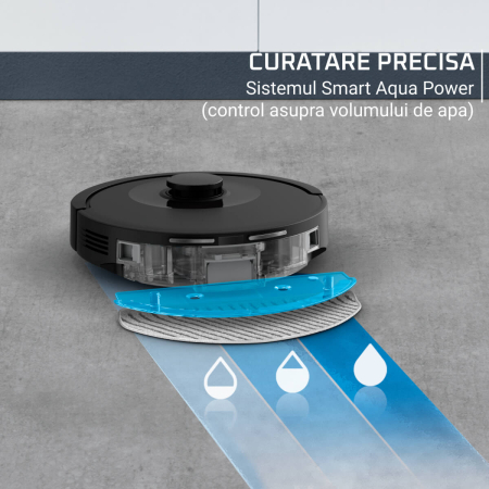 Aspirator robot Rowenta X-Plorer Serie 85+ RR87D5WH, aspira & spala, putere aspirare 6000 Pa, autonomie 270 minute, 4 trepte putere, statie de incarcare si golire praf, sistem Smart Aqua Power, negru [3]
