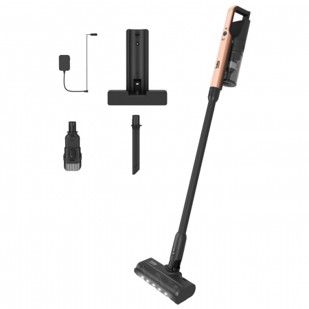 Aspirator vertical 2in1 BEKO VRT65421VC, 250W, 0.4l, autonomie max 40 min, lumina LED, filtru HEPA 10, TrayClean, negru-auriu [1]