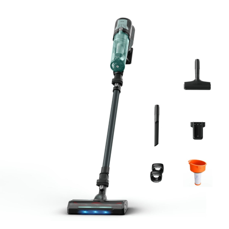 Bucatarie - Aspirator vertical fara fir Rowenta X-Force 8.80 RH1831E0, 250 W, 100 air watts, autonomie de pana la 45 minute, iluminare LED, sistem Digital Control, greutate redusa, filtrare pana la 99%, verde & n