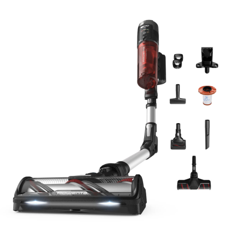 Bucatarie - Aspirator vertical fara fir Rowenta X-Force Flex 13.60 Complete Animal RH9A93E0, 150 air watts, iluminare LED, tub flex, funcție boost, capacitate recipient praf 0.65L, rosu & argintiu