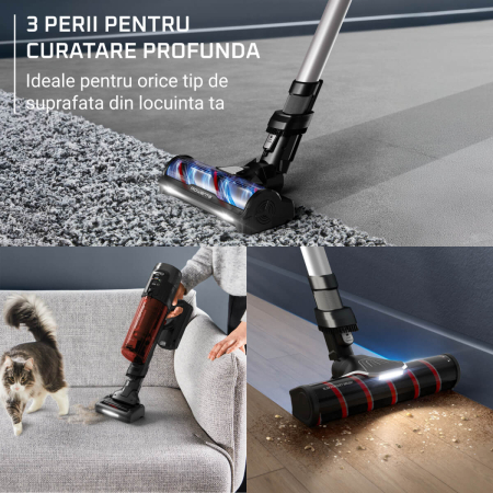 Aspirator vertical fara fir Rowenta X-Force Flex 13.60 Complete Animal RH9A93E0, 150 air watts, iluminare LED, tub flex, funcție boost, capacitate recipient praf 0.65L, rosu & argintiu [5]