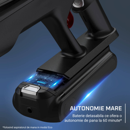 Aspirator vertical fara fir Rowenta X-Force Flex 13.60 Complete Animal RH9A93E0, 150 air watts, iluminare LED, tub flex, funcție boost, capacitate recipient praf 0.65L, rosu & argintiu [6]