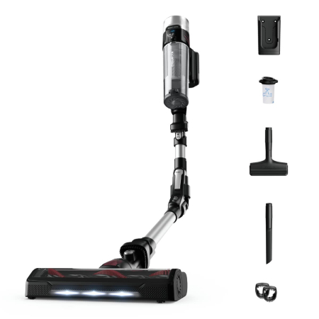 Bucatarie - Aspirator vertical fara fir Rowenta X-Force Flex 9.60 Allergy RH2036WO, 250W, 100 air watts, 3 trepte de putere, functie boost, perie cu iluminare LED, autonomie pana la 45 minute, Negru & Gri