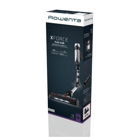 Aspirator vertical fara fir Rowenta X-Force Flex 9.60 Allergy RH2036WO, 250W, 100 air watts, 3 trepte de putere, functie boost, perie cu iluminare LED, autonomie pana la 45 minute, Negru & Gri [10]
