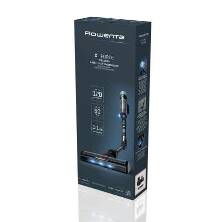 Aspirator vertical Rowenta X-Force Flex 10.80 RH7A35E0, 300 W, 18.5V, autonomie 60 minute, recipient 0.44 L, tehnologie flex, perie cu LED, panou digital SmartControl, filtrare 99.9%, verde & negru [11]