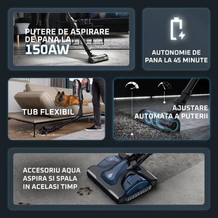 Aspirator vertical Rowenta X-Force Flex 12.60 Aqua RH98C0WO, 320 W, 0.9 l, Autonomie 45 minute, mop Aqua, Albastru/Negru [3]