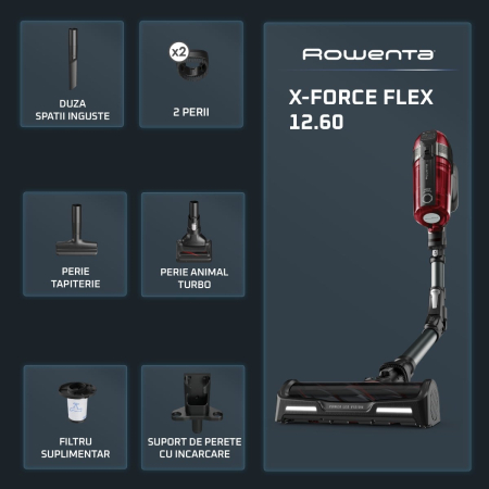 Aspirator vertical Rowenta X-Force Flex 12.60 cu mop Aqua RH98C8WO, 320W, 45 minute autonomie, baza de incarcare, tehnologie flex, Albastru/ negru [2]