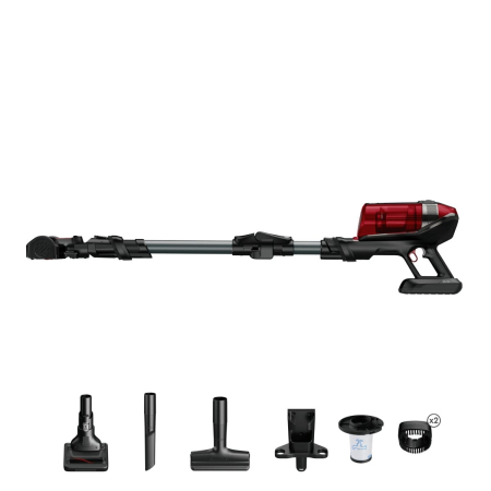 Aspirator vertical Rowenta X-Force Flex 12.60 RH98A8WO, 2 in 1, putere 320 W, putere aspirare 150 AirWats, autonomie pana la 45 min, tehnologie ciclonica, Animal Care, Negru/rosu [10]