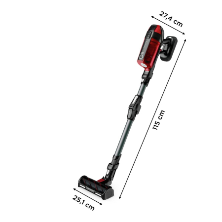 Aspirator vertical Rowenta X-Force Flex 12.60 RH98A8WO, 2 in 1, putere 320 W, putere aspirare 150 AirWats, autonomie pana la 45 min, tehnologie ciclonica, Animal Care, Negru/rosu [15]