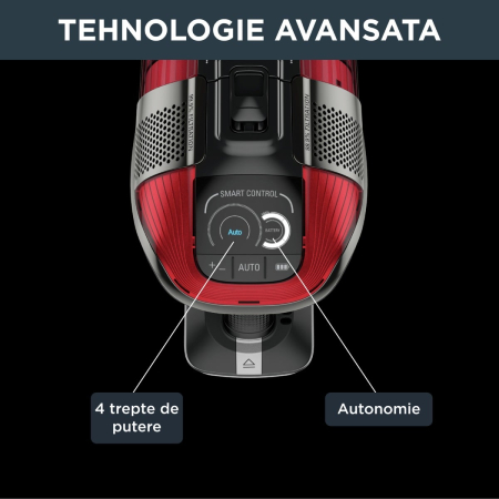 Aspirator vertical Rowenta X-Force Flex 12.60 RH98A8WO, 2 in 1, putere 320 W, putere aspirare 150 AirWats, autonomie pana la 45 min, tehnologie ciclonica, Animal Care, Negru/rosu [5]