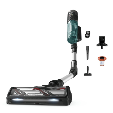Bucatarie - Aspirator vertical Rowenta X-Force Flex 13.60 RH9A32WO, 380W, autonomie 60 min, perie cu LED, panou Smart Control Display, filtrare 99,9%, recipient praf 0.65L, argintiu & verde