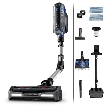 Bucatarie - Aspirator vertical Rowenta X-Force Flex 14.6 Aqua RH99C3WO, 480 W, 200 AW, autonomie 70 minute, functie Boost, tub flexibil, iluminare LED, ajustare automata a puterii, sistem Aqua, gri & albastru