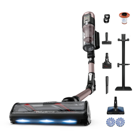 Bucatarie - Aspirator vertical Rowenta X-Force Flex 16.60 Aqua RH9CD9E0, 780W, autonomie 120 min, tehnologie flex, display control, accesorii animal care, statie incarcare, recipient praf 0.65L, perie cu LED, roz