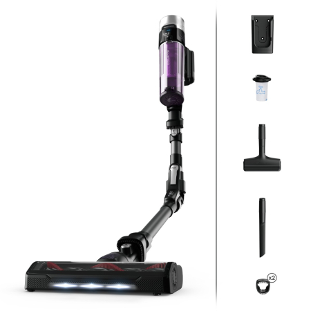 Bucatarie - Aspirator vertical Rowenta X-FORCE FLEX 9.60 Allergy, RH2038WO, 200W, putere de aspirare 100 air watts,  autonomie pana la 45 minute, Negru/Violet