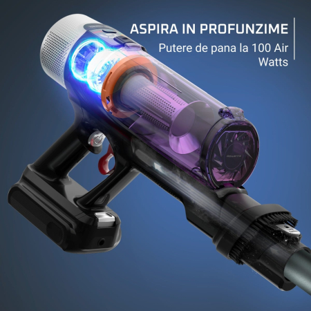 Aspirator vertical Rowenta X-Force Flex 9.60 Allergy RH2048WO, 250W, 45 minute autonomie, 3 trepte de putere, iluminare LED, functie Boost, statie de incarcare, negru & violet [7]